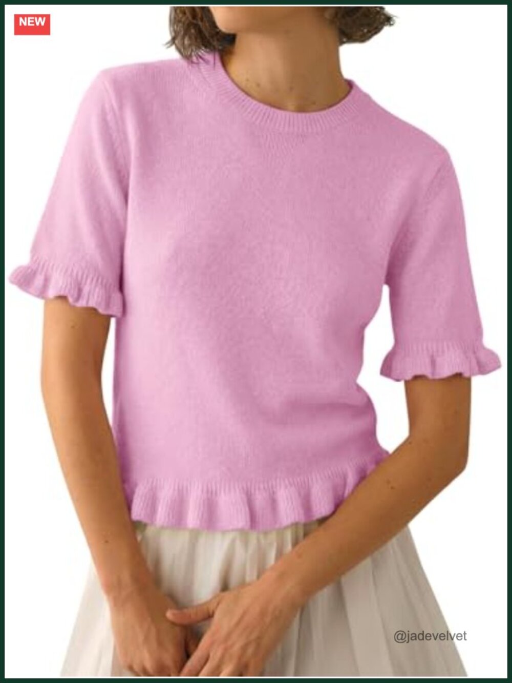 Short Sleeve Cropped Sweater Knit Peplum Top Ruffle Trim Lightweight